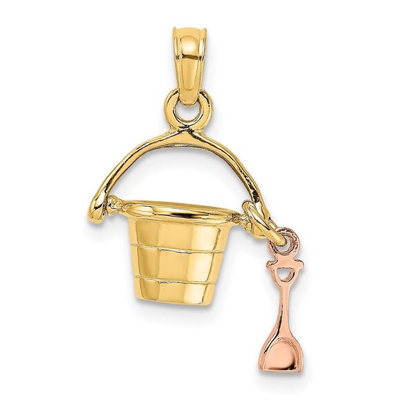 14K Rose & Yellow Gold 3-D Beach Bucket & Shovel Charm